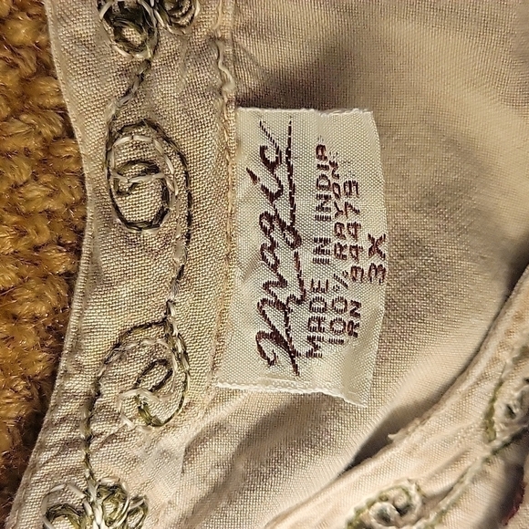 VTG MAGIC 1980s Tan Floral Embroidered Tie Back Sleeveless Circle Dress - Picture 10 of 16